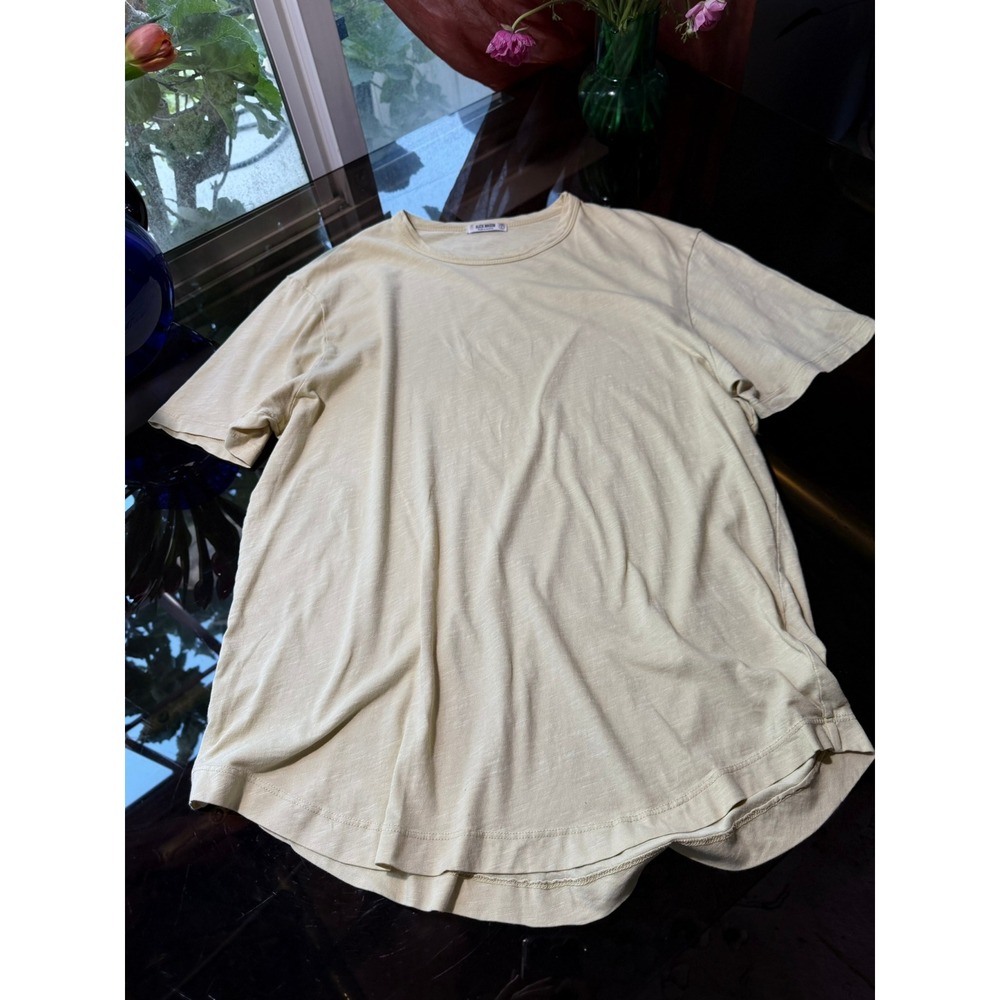 Buck Mason Mens Slub Curved Hem Tee Pale Yellow Cream Short Sleeve Shirt Large